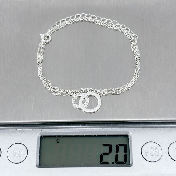 Footnotes Sterling Silver 925 Cubic Zirconia Double Circle Necklace 16"-18" - Picture 3 of 5